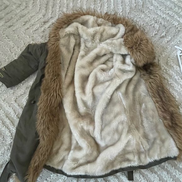 Pinko Faux Fur Army Green Hooded Parka Jacket Coat Eskimo Heavyweight Pennylane - Picture 11 of 11